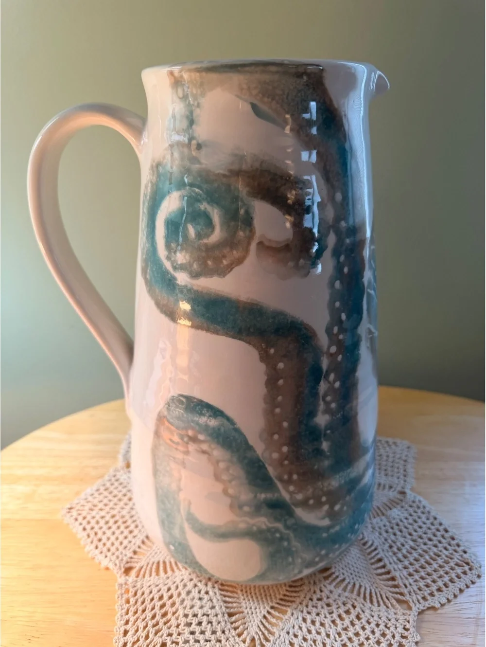 Handmade Italian Ceramic Pitcher with Octopus Design
